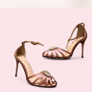 Elegant Strappy Heels in Rose Gold Satin